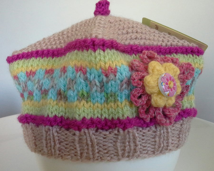 Baby Girl's Fairisle Flower Beret Hat 6-12 months size