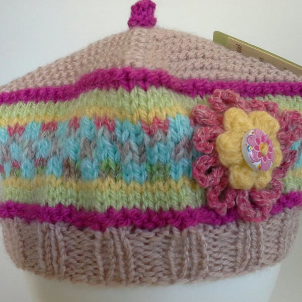 Baby Girl's Fairisle Flower Beret Hat 6-12 months size