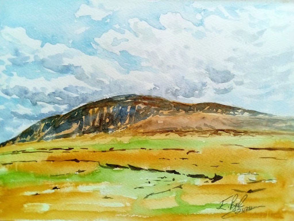 Donegal Mountains, Ireland, original watercolour painting,  signed, A4.
