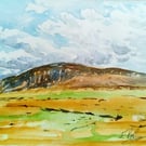 Donegal Mountains, Ireland, original watercolour painting,  signed, A4.