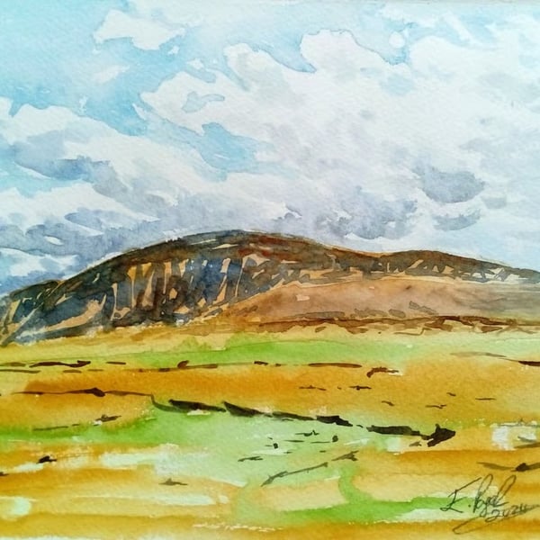Donegal Mountains, Ireland, original watercolour painting,  signed, A4.