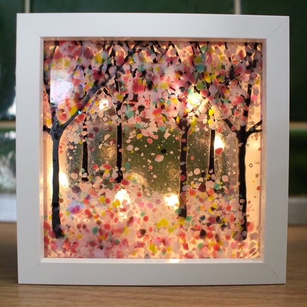 Seconds Sunday 10cm x 10cm Deep Frame Fused Glass  Picture with fairy lights