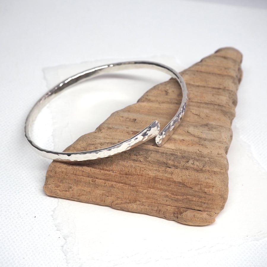 Hallmarked Forged Silver Bangle, Hammered Silver Bangle