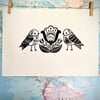 Bird Flower Bird - Limited edition lino print