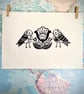 Bird Flower Bird - Limited edition lino print
