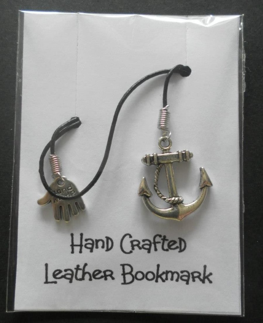Leather thong and anchor charm bookmark