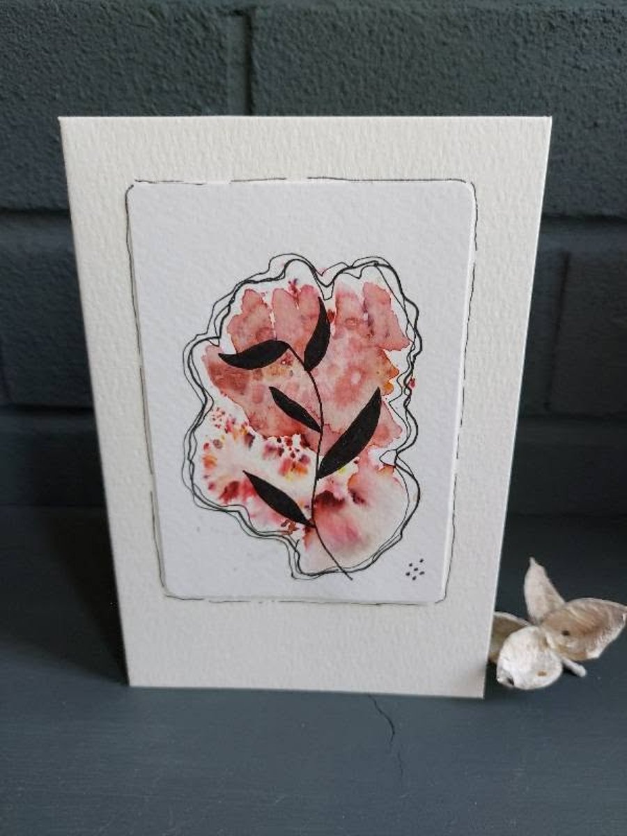 Botanical Card Hand-Painted Watercolour and Ink Pink