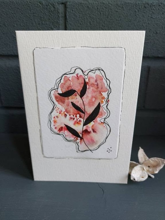 Botanical Card Hand-Painted Watercolour and Ink Pink