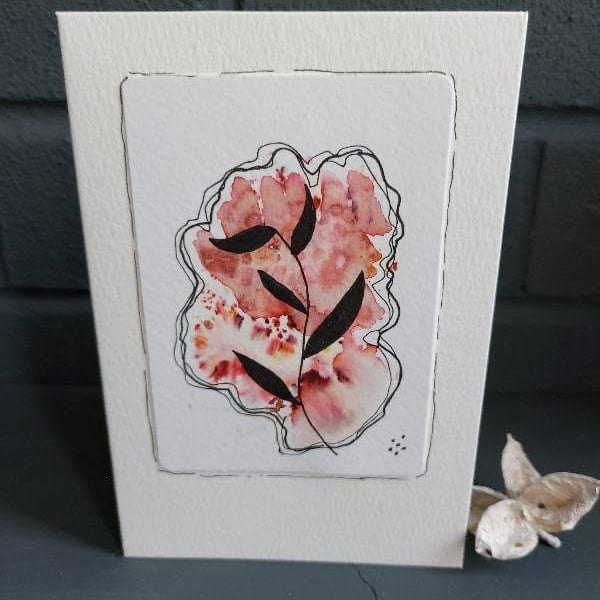 Botanical Card Hand-Painted Watercolour and Ink Pink