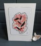 Botanical Card Hand-Painted Watercolour and Ink Pink