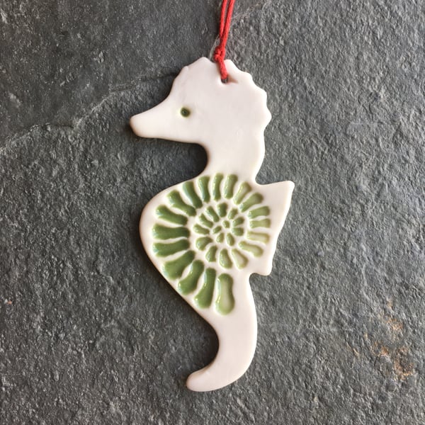 Pale green Sea Horse Scandi hygge Christmas decoration The Porcelain Menagerie