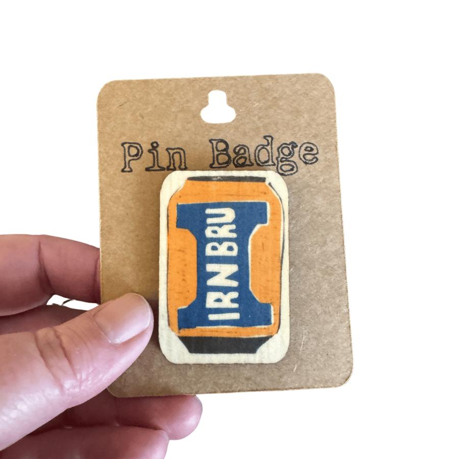 Wooden Pin Badge - Irn Bru