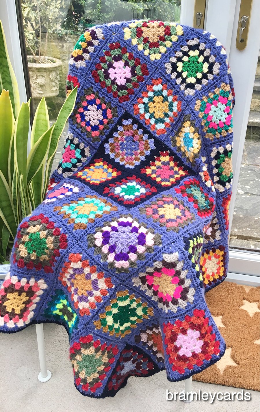 Two Blue Stargazer Granny Squares Lap Blanket