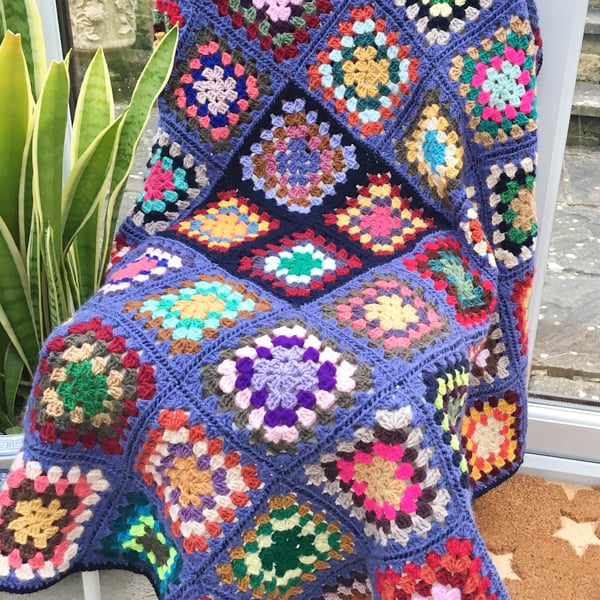 Two Blue Stargazer Granny Squares Lap Blanket