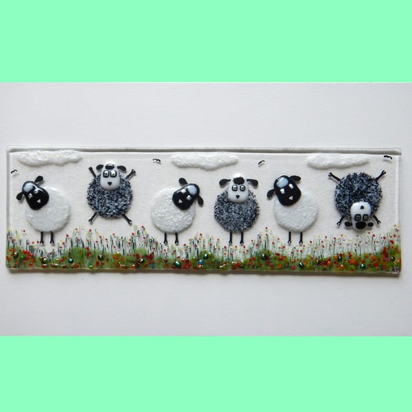Handmade Fused Glass 'Grey Black Sheep' Picture