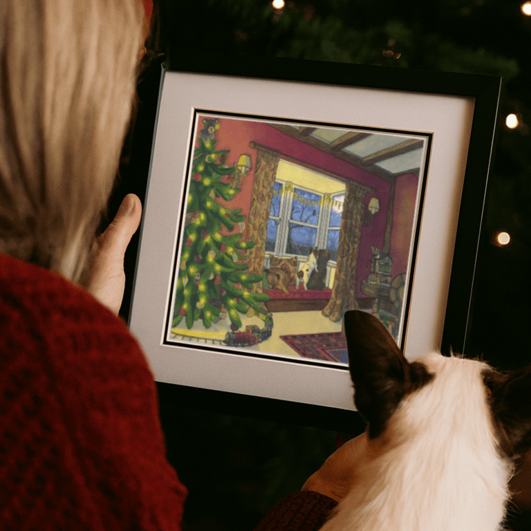 Waiting for Santa Paws Giclée Print with Poem