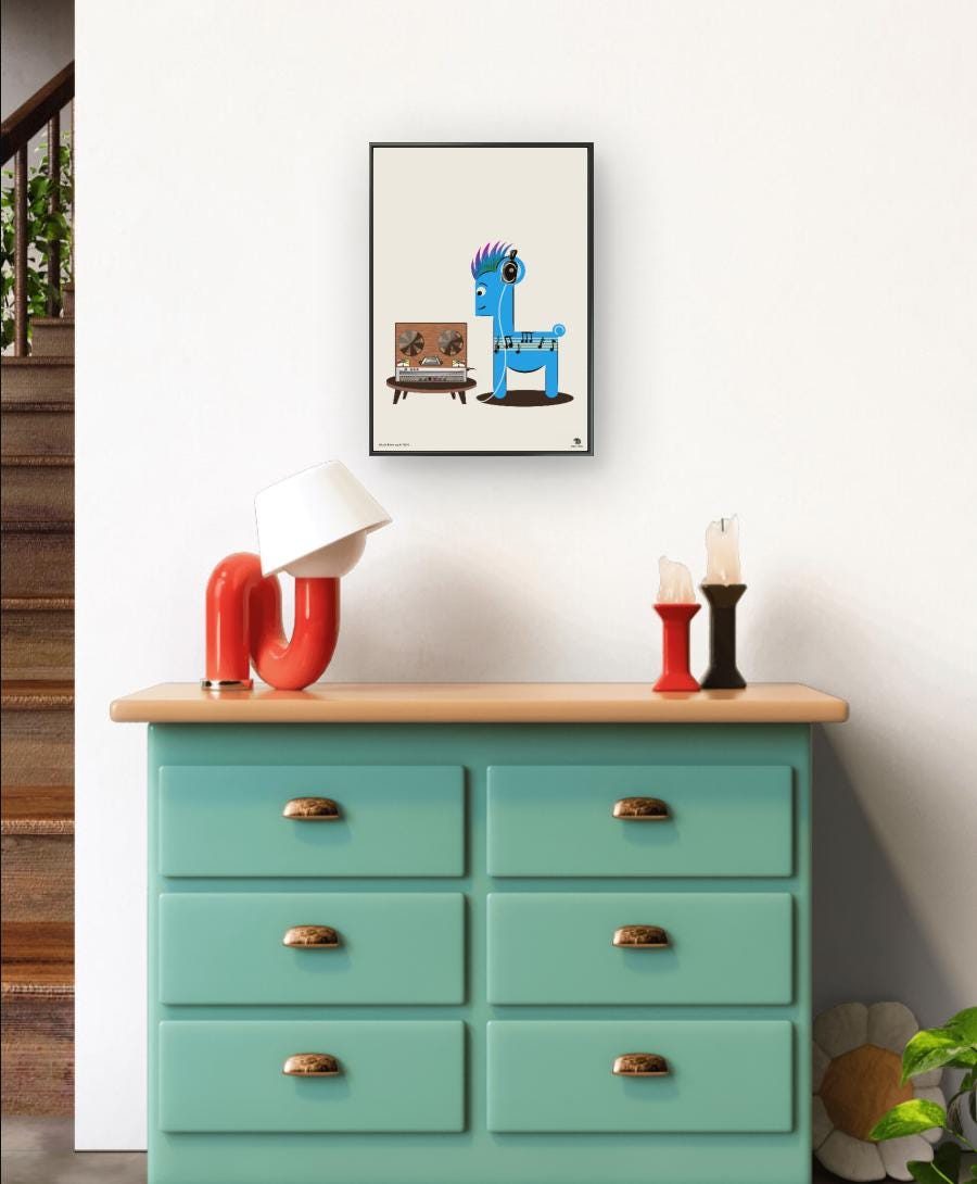Music Alpaca Print, Playful Animal Illustration, Modern Wall Art