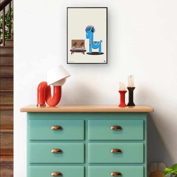 Music Alpaca Print, Playful Animal Illustration, Modern Wall Art