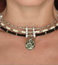 Midnight Dalmatian Handmade Multistrand Choker with Spotted Stone Pendant