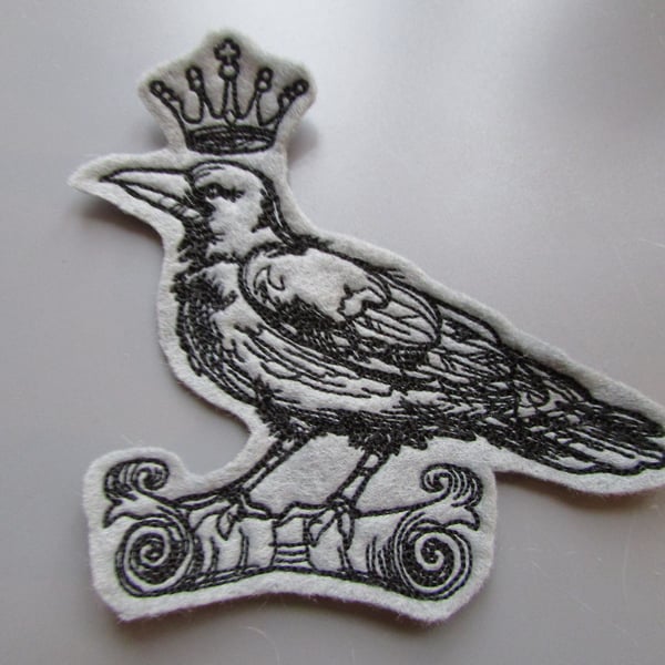 Raven with Crown Embroidered Sew on Applique Patch