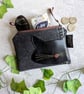 Denim Cat Motif Purse or Small Makeup bag with Black Cat Motif