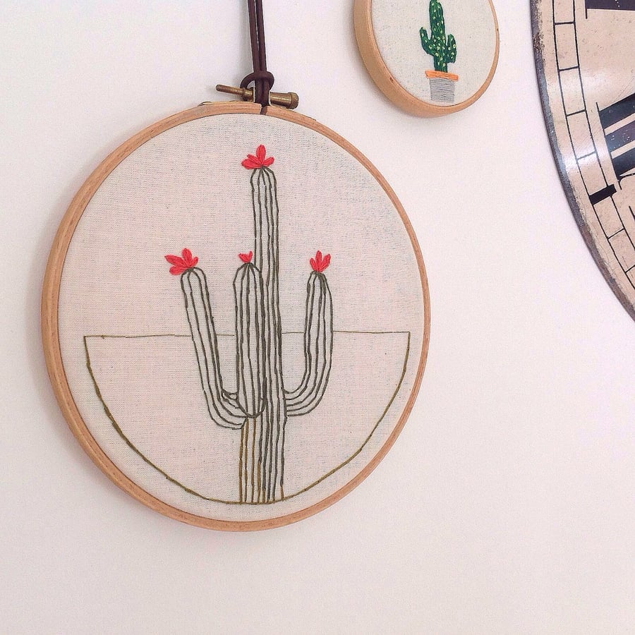 Cactus Hand Embroidered Wall Hoop