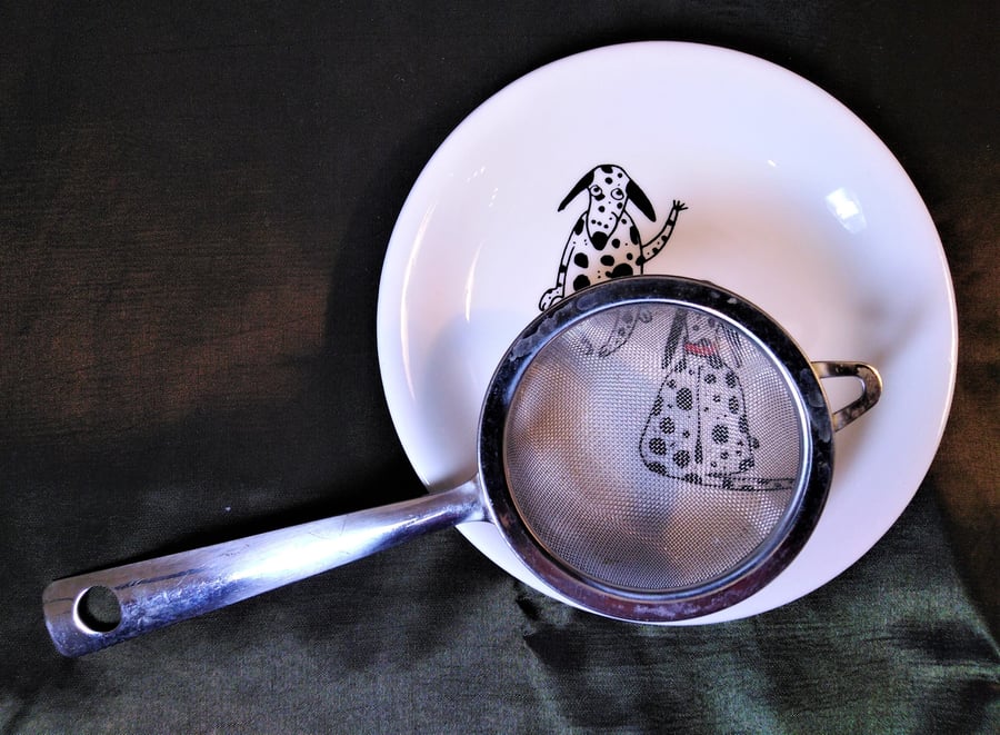 Twin Dalmatians on a small shallow dish, decorated with two friendly Dalmatians 