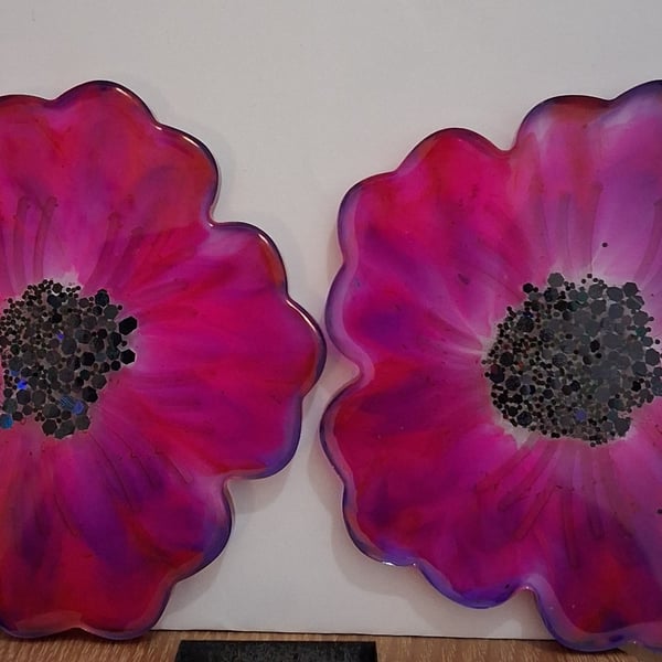 Set of two handmade epoxy resin flower coasters.  
