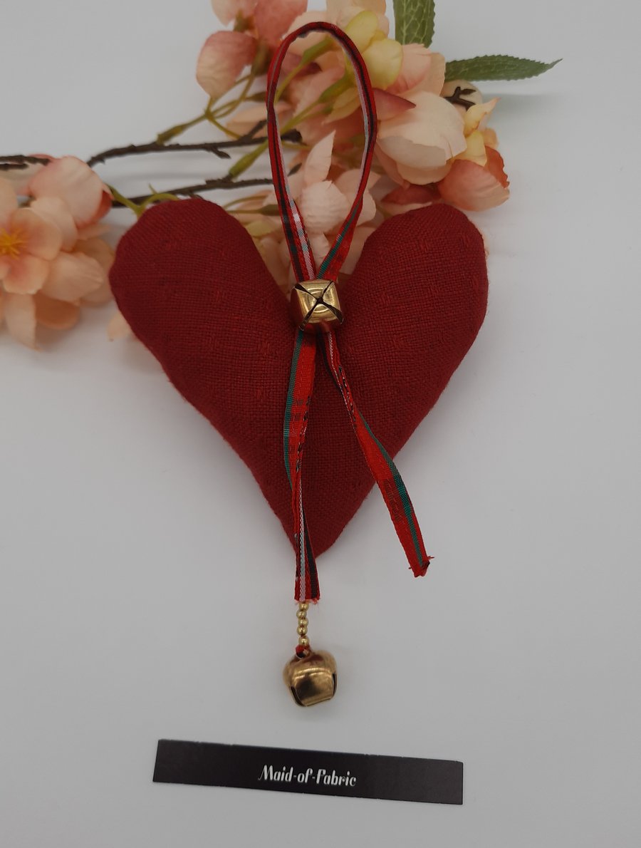 Christmas heart hanger in red with bells, free uk delivery 