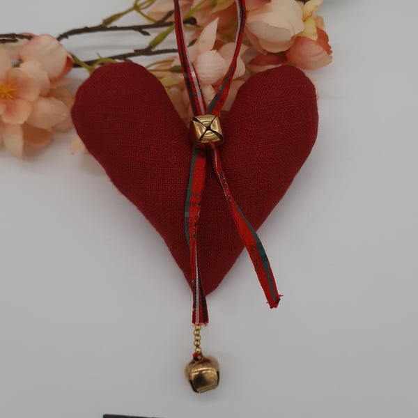 Christmas heart hanger in red with bells, free uk delivery 