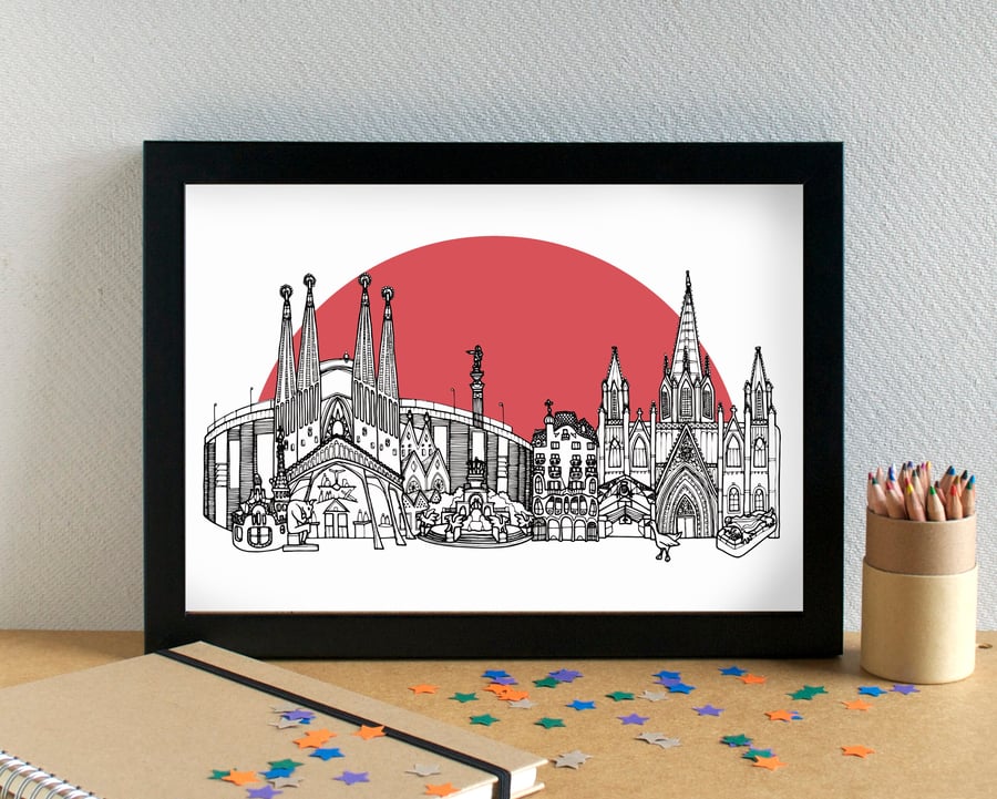 Barcelona Skyline Art Print