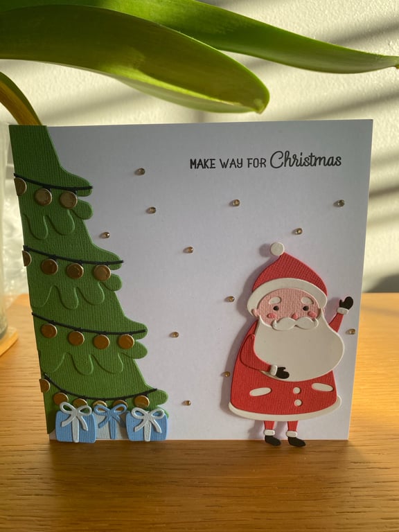 Handmade Christmas Card — Father Christmas & Festive Tree