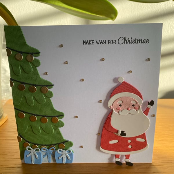 Handmade Christmas Card — Father Christmas & Festive Tree