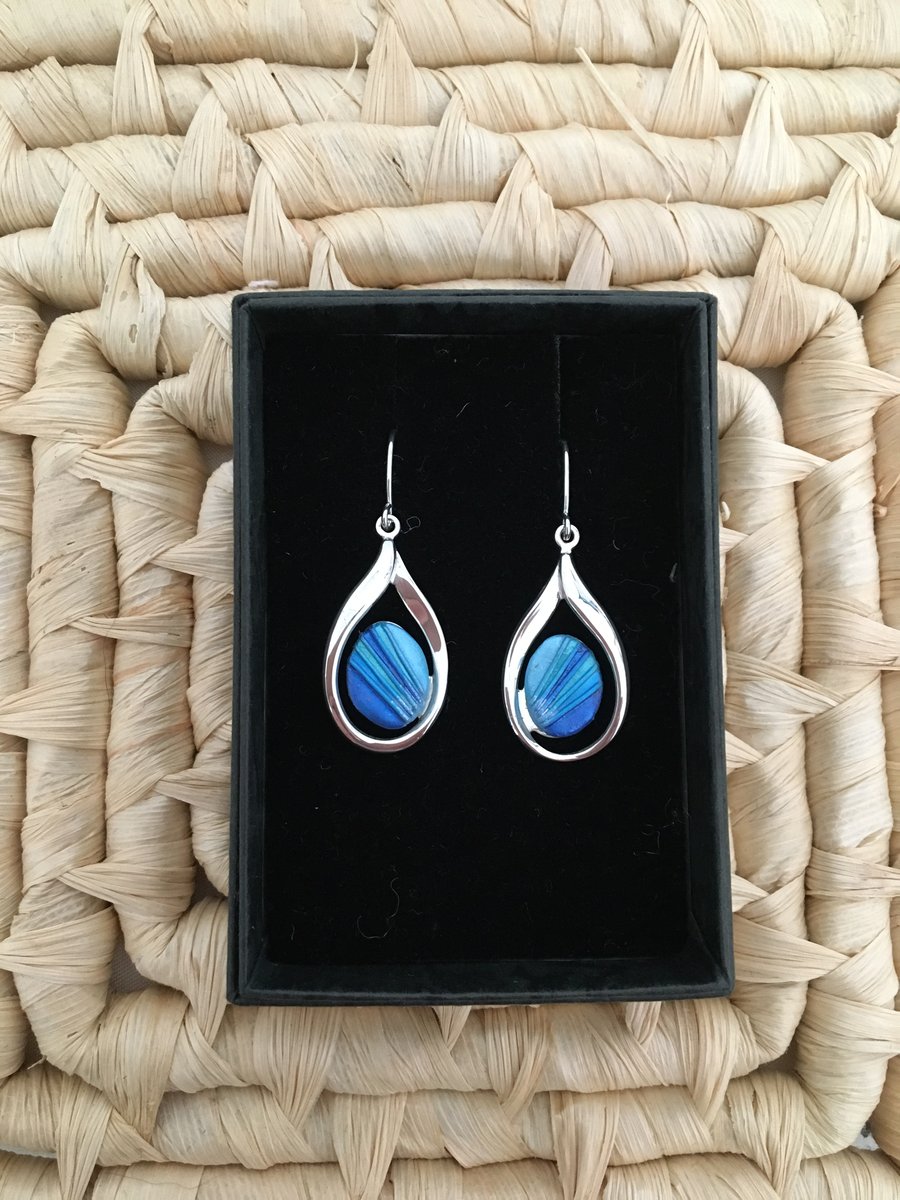 Vivid Blue Centred Teardrop Earrings