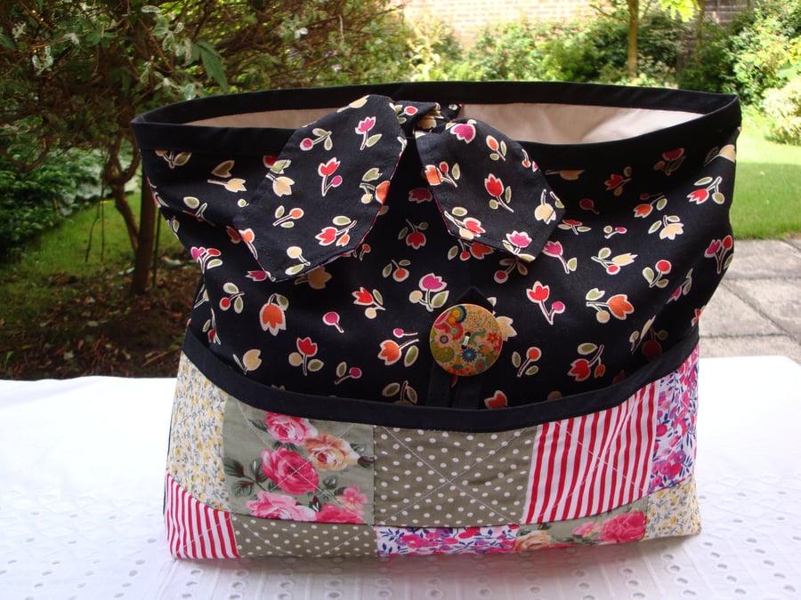 Craft storage bag - carry strap - 5 slip pockets - knitting- crochet - patchwork