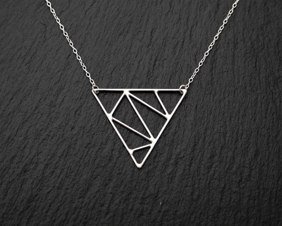 Sterling Silver Geometric Triangle Necklace, Handmade Wire Pendant