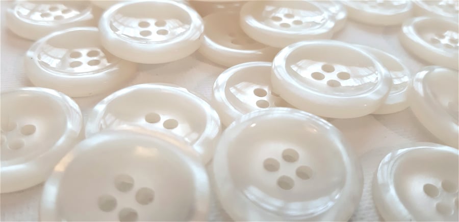 15mm off-white pearly buttons, pack of 20, 4-hole flat buttons