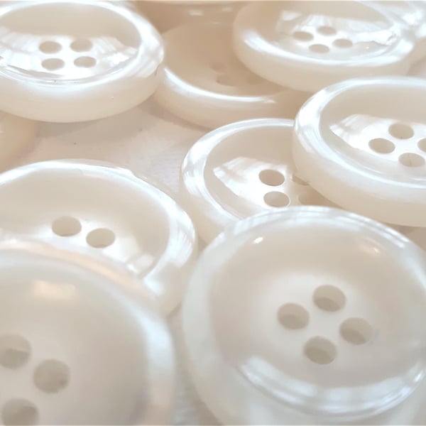 15mm off-white pearly buttons, pack of 10, 4-hole buttons