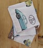 Set of cushion covers with envelope closure in a retro car theme