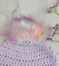 Lilac Crochet Baby Hat Newborn to 3 Months with Bobble Flower and Pastel Pom  - Image 2