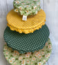 Reusable bowl covers - set of four. Sage green and yellow.