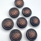 8 Lightly Domed 15mm Metal Buttons, Family Crest - Copper Mounted, LARP, Cosplay