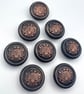 8 Lightly Domed 15mm Metal Buttons, Family Crest - Copper Mounted, LARP, Cosplay