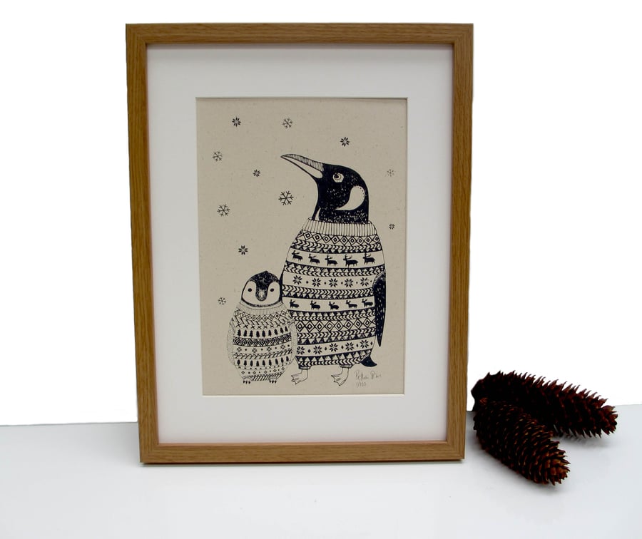 Art Print 'Penguin Family' screen print-SALE