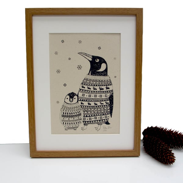 Art Print 'Penguin Family' screen print-SALE