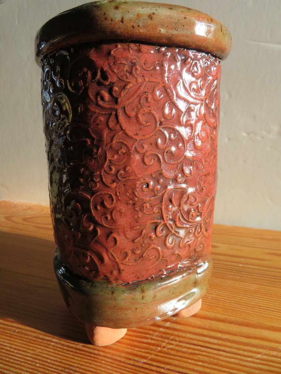 Red Handbuilt Grass Vase