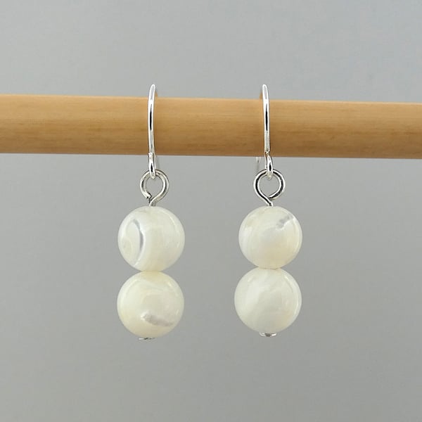 Dainty Mother of Pearl Earrings with Choice of Silver Plated Hooks.