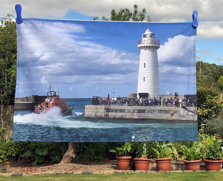 Tea Towel Donaghadee Harbour with Lighthouse and Lifeboat