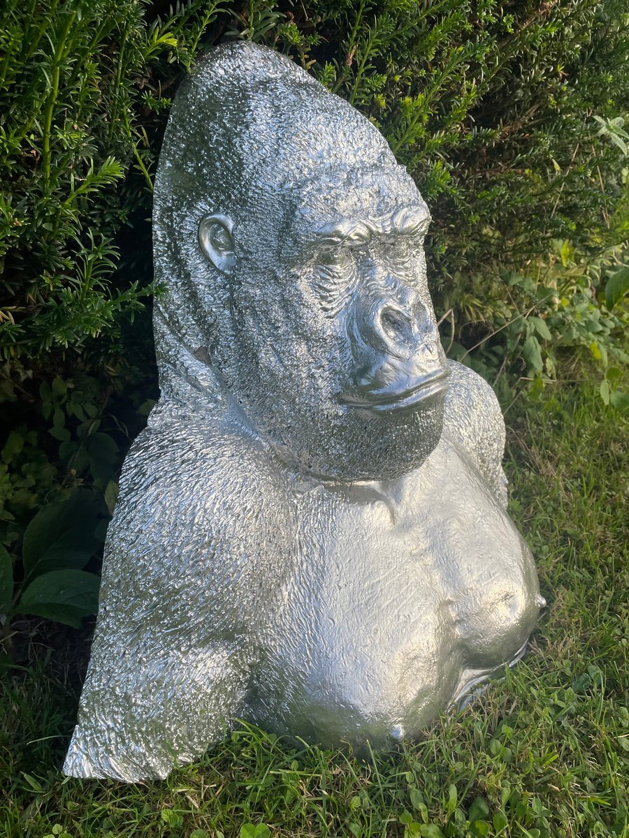 Fibreglass Gorilla Bust Sculpture in Silver