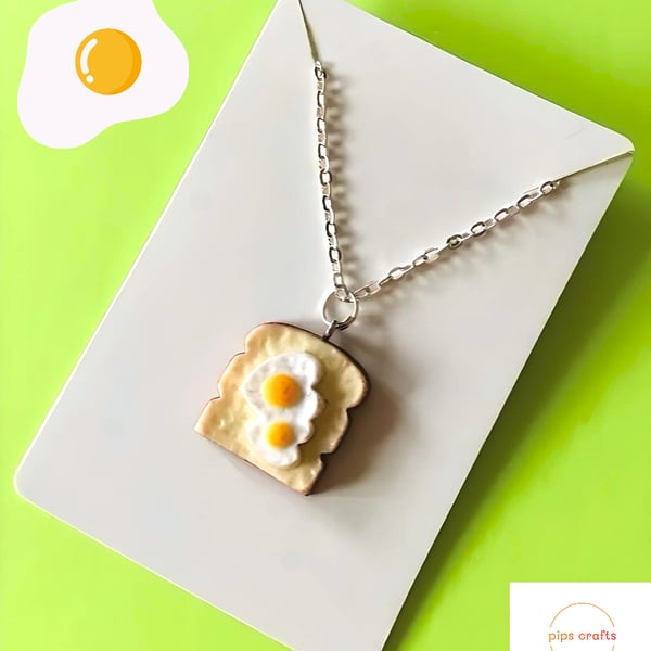 Fun Eggs on Toast Necklace, 18 Inch Chain, Quirky Handmade Jewellery 